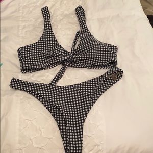 Black and white plaid bikini top and bottom